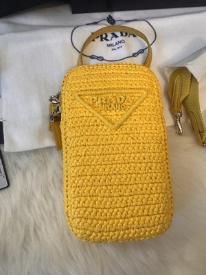 PRADA Raffia Mini Pouch Phone Case Crochet Crossbody Strap Bag | eBay