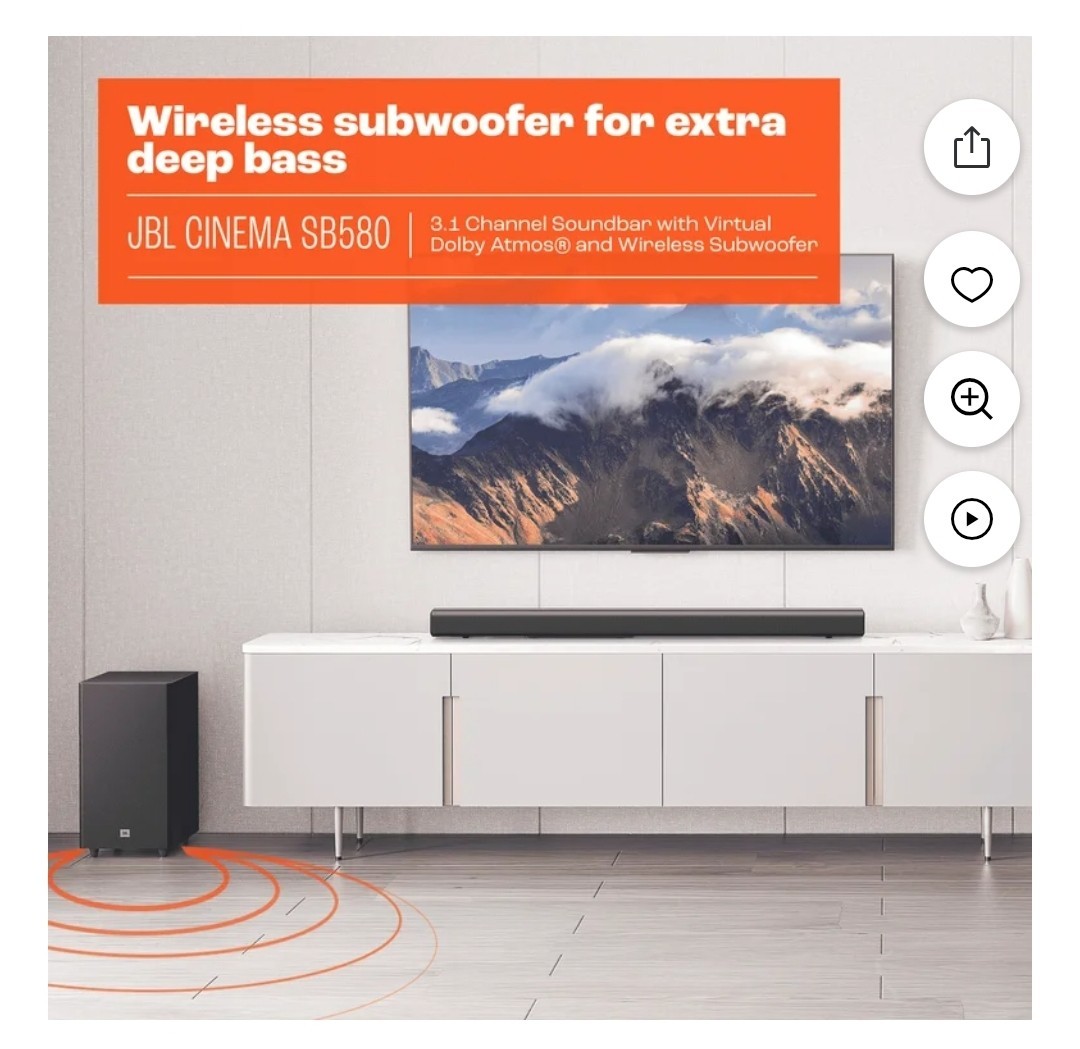 The JBL Cinema SB580 is a 3.1 channel soundbar with a dedicated