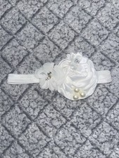 Girls Boutique Handmade Floral Headband Rose White Christening Baptism Flower
