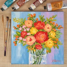 Impasto Oil Painting Bouquet of Roses – Textured Floral Art, Floral Art Original
