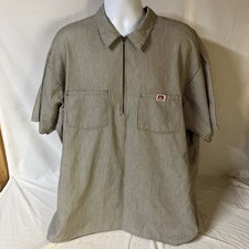 Vtg Ben Davis Shirt Men 3XL XXXL Gray Striped Hickory 1/4 Zip Work Made USA Flaw