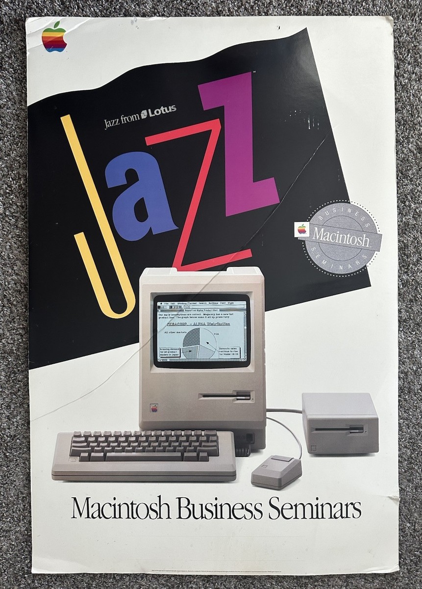 Vintage 1985 APPLE COMPUTER Macintosh Jazz Lotus Poster Sign