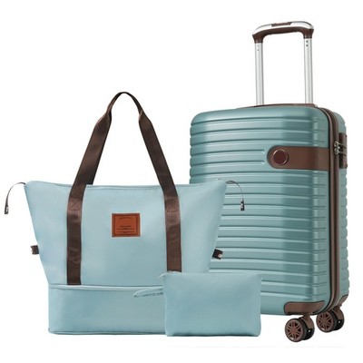 3PCS Carry On Luggage Set 20'' ABS Hardshell Suitcase TSA Lock Blue