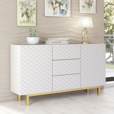 Sideboard 140cm Carved Doors – Gold Legs – Storage Cabinet – AVANA Collection