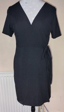 Nasty Gal Black Short Sleeve Skater Mini Beach Wrap Dress Size 10 non iron