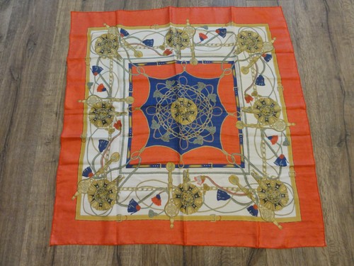 Vintage Lion Medallion Silk Scarf 34" Square ~ Red Blue Gold - Picture 12 of 15