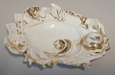 Vintage German Porcelain Pumpkin/Leaves Trinket/Jewelry Tray Fall Gift Figurine