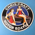 Vintage Chris Craft Sign - Motor Boats Porcelain Gas Pump Plate Sign