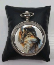 Westminster Wildlife Art Pocket Watch Wolf Dog Silver Tone 47mm New Battery