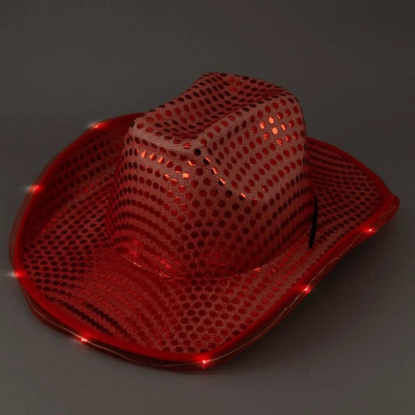 30x Sombrero de Vaquero LED Rojo con Anillos Intermitentes de Gelatina - Iluminado Fiesta Vaquera Foto 4 de 4