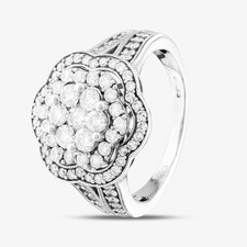 Anello a grappolo di fiori in oro bianco 18 kt con diamanti taglio...