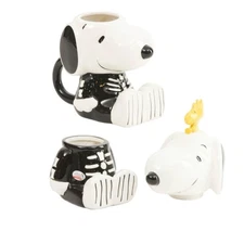 NEW Peanuts Snoopy Skeleton Cookie Jar & Mug Halloween Decorations Hand Painted