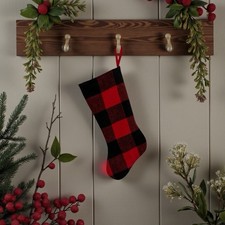 Christmas Stocking Buffalo Plaid red  black 19 X 7 Inches Excellent Condition