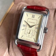 BURBERRY Rectangle Small Seconds Quartz Watch Brown Leather