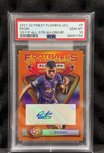 2021-22 Topps Finest Flashbacks Pedri Orange Refractor Auto /25 PSA 10 Barcelona - Picture 1 of 2