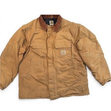 Vintage Carhartt Brown Duck Canvas Quilt Lined Jacket Coat USA Corduroy Collar