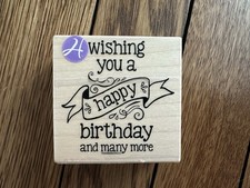 Happy Birthday Wooden Rubber Stamp, New, 2.5 X 2.5