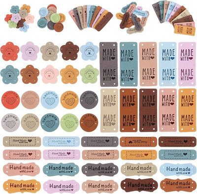 50Pcs Handmade with Love PU Leather Tags for Crochet Knitting Sewing Crafts
