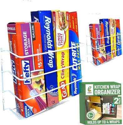 Kitchen Wrap Organizer - 2 Pack - Hold up to 4 Plastic, Foil, Paper, Wax -