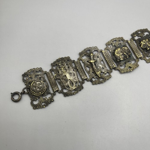 Vintage Middle Eastern Filigree Silver Hamsa Elephant 8 Panel Bracelet - Picture 2 of 7