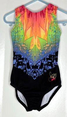 GK Elite CS Gymnastics Leotard Child Small S Simone Multicolor Elastic Straps - Image 1 of 4