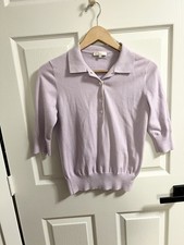 Ann Mashburn Size S Cotton Collared Lavender Sweater 3/4 Sleeves Preppy