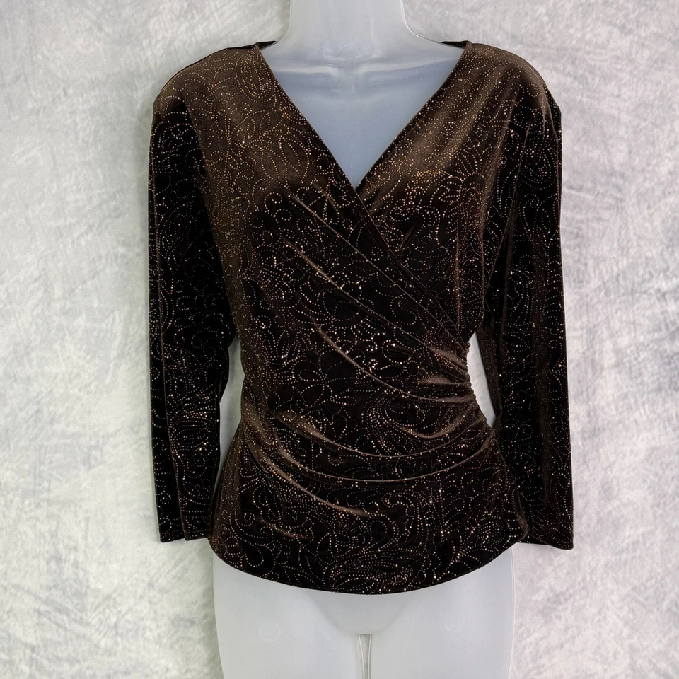 Top de terciopelo Dressbarn de colección y2k marrón dorado para mujer talla L caprichoso bosque hada Foto 2 de 4