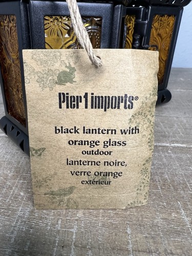 Pier 1 Pair Of Lanterns Tea Light Candle Black W/ Amber Glass 1 NWT 1 No Tags - Picture 7 of 11