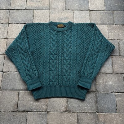 Vintage Eddie Bauer Sweater Men Small Green Grandpa Cable 