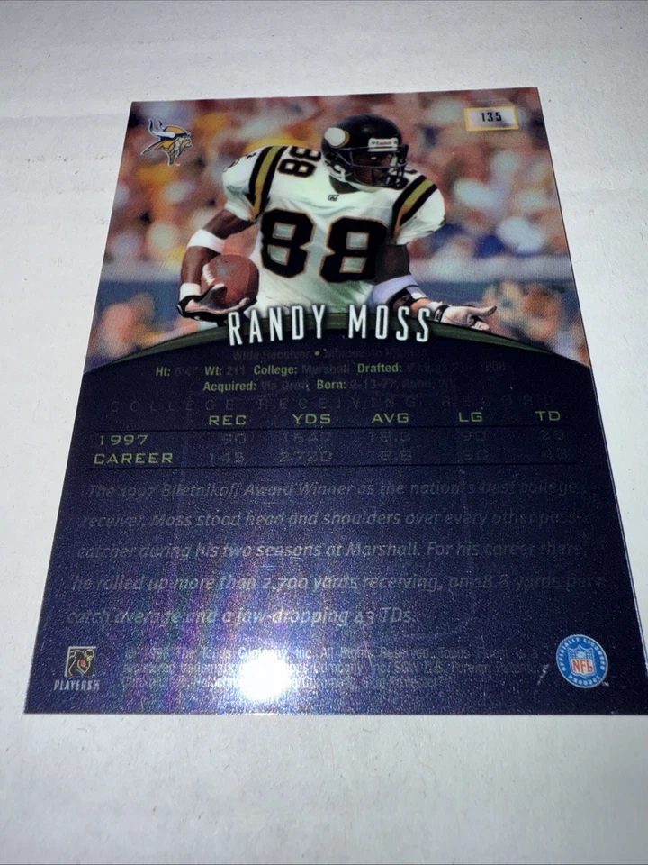 Topps Finest Randy Moss RC 1998 refractor.  Buen estado. Foto 3 de 4