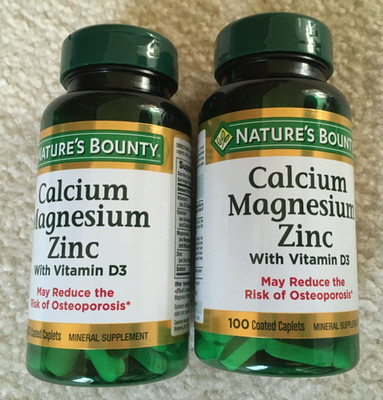 NEW (2Pk) Nature s Bounty Calcium Magnesium Zinc with D3 100 Caplets ea 02/2028