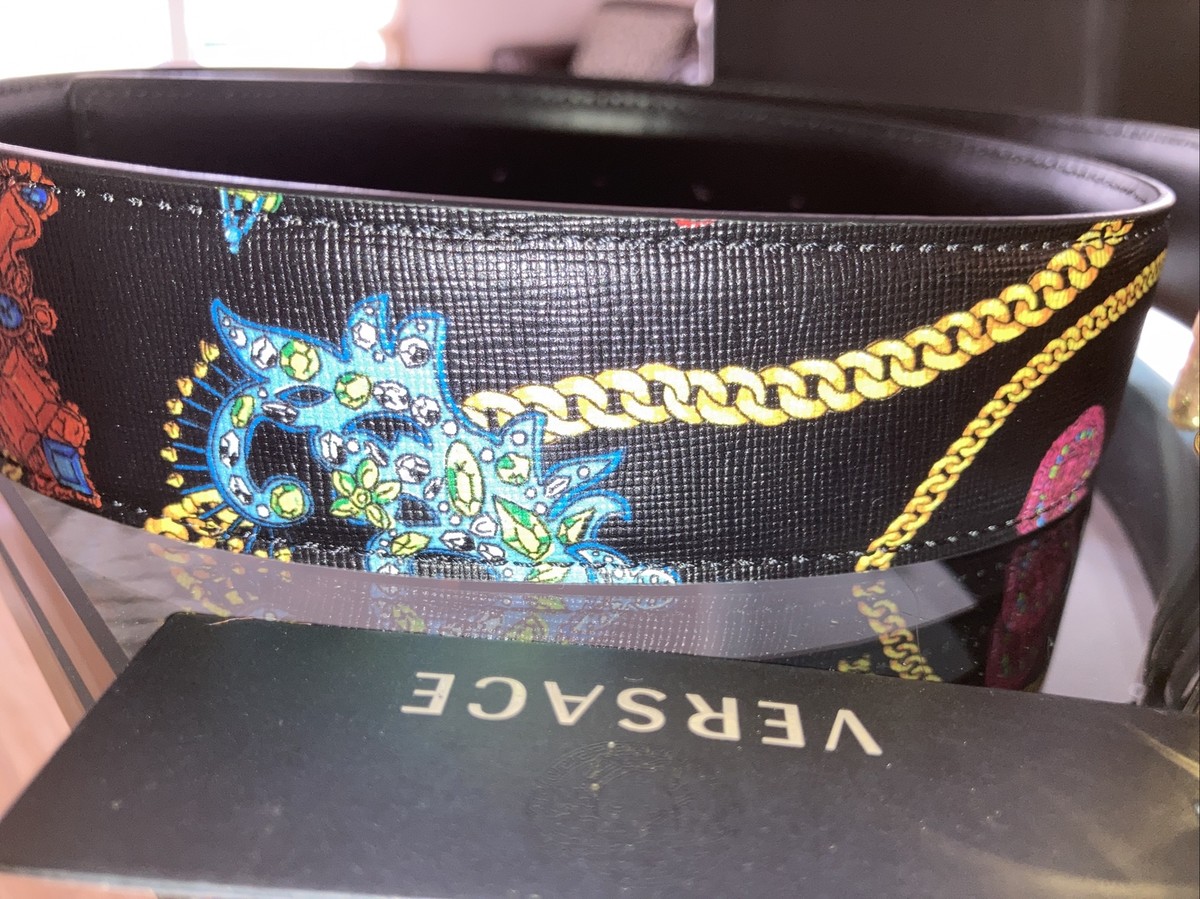 【VERSACE】メデューサ チャーム ベルト Authentic NWT Versace Black Jeweled Leather Belt Men Medusa