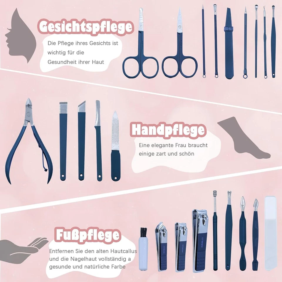24tlg Reise Maniküre Set Profi Nagelpflegeset Nagelknipser Schere Pinzette Feile - Bild 4 von 4
