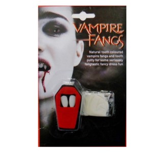 DRACULA VAMPIRE FANGS CAPS TEETH WITH ADHESIVE PUTTY HALLOWEEN FANCY DRESS