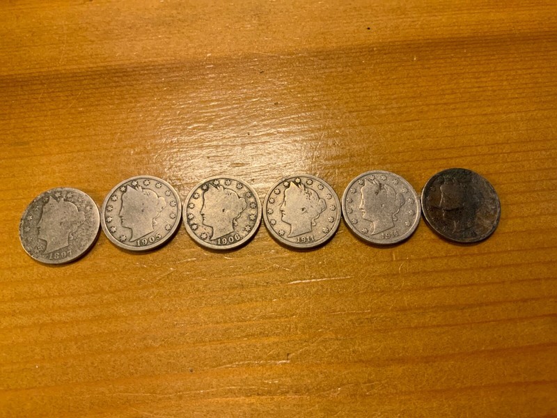 Six Liberty V Five Cent Coins