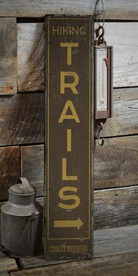 Hiking Trails Vertical Rustic Distressed Sign, Personalized Wood Sign