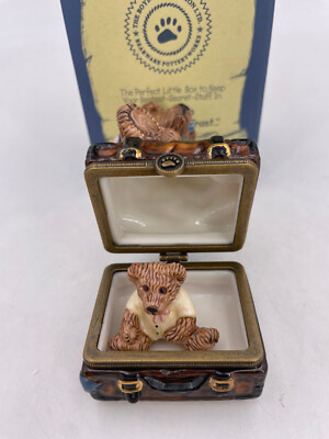 Boyds Bear Treasure Boxes - Bailey Bear with Suitcase Hinged Box (3.5'')-#392008