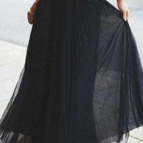 Langer Chiffon Rock schwarzer Tüllrock Taillenrock Maxi Gothic Halloween Party - Bild 2 von 2