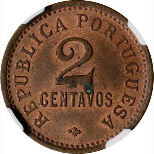 1921 Angola 2 Centavos NGC MS 63 BN. Scarce Date. KM-61 - Picture 2 of 4
