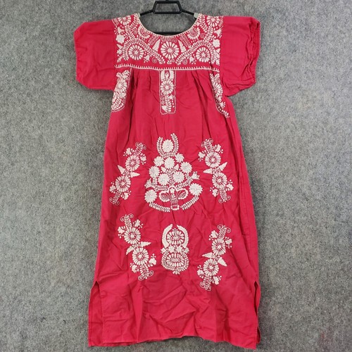 MuuMuu Dress Womens Medium Red White Floral Pullover Embroidered House Lounge
