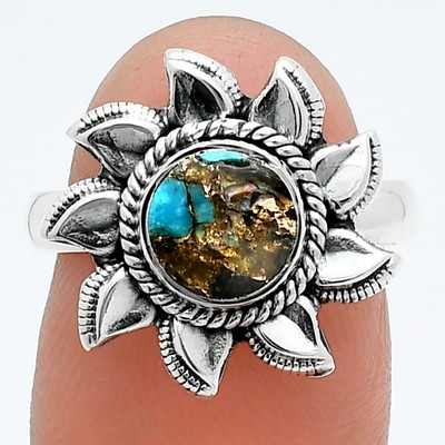Sonne - Muschel in schwarz blau Türkis 925 Sterling Silber Ring Gr.7 Schmuck R-1617