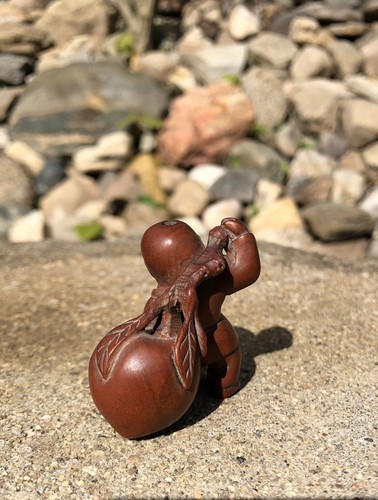 Antique Rare Small Detailed Chinese Box Wood Carved Buddhist Monk Incense Holder - Picture 11 of 22