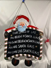 Kirkland Tin Santa Sign Four Stages Of Life 17" T X 13" W W/O Chain Orig. Box