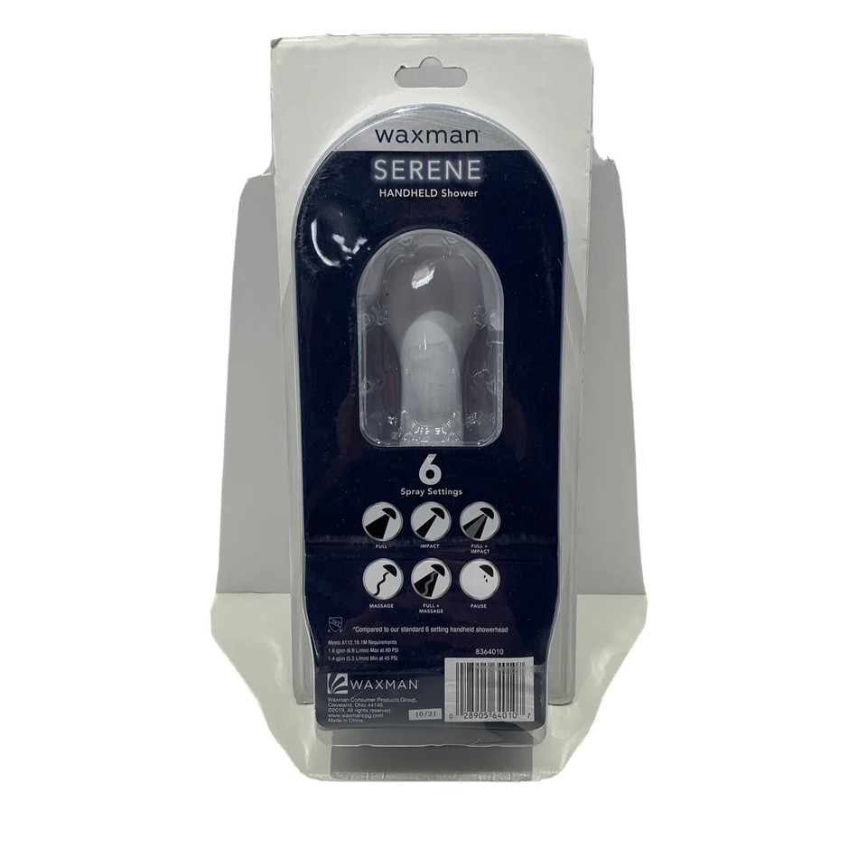 Handheld Shower Head w/ 6 Spray Settings, White Finish, Easy Install