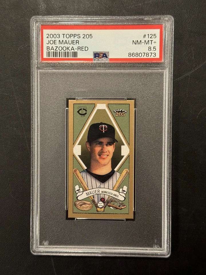 2003 Topps 205 Joe Mauer Rookie RC BAZOOKA RED SSP /5 PSA 8.5 Pop 1 RARE  #125 - Image 3 of 4