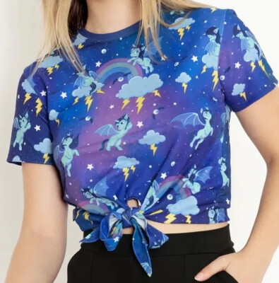 Blackmilk  SO CUTE I COULD DIE TIE FRONT TEE   Size Small S NWT Pegasus Rainbows