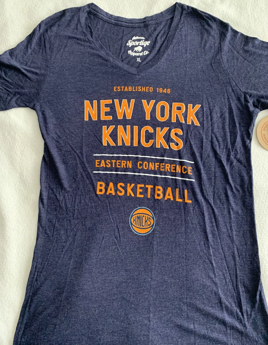 NY KNICKS WOMENS V-NECK SHIRT SPORTIQE XL MSG NBA BASKETBALL EASTERN CONF