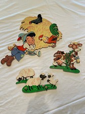 VTG Dolly Toy Co. MOTHER GOOSE Pin Ups Wall Decor 3 Piece Set Little Boy Blue