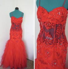 FORMAL JASZ COUTURE RED SATIN TULLE CORSET LINED MERMAID PROM WEDDING DRESS 12