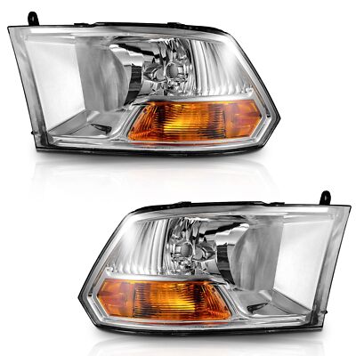 Pair Headlights Assembly For 2009-2012 Dodge Ram 1500 2500 3500 Chrome Headlamps